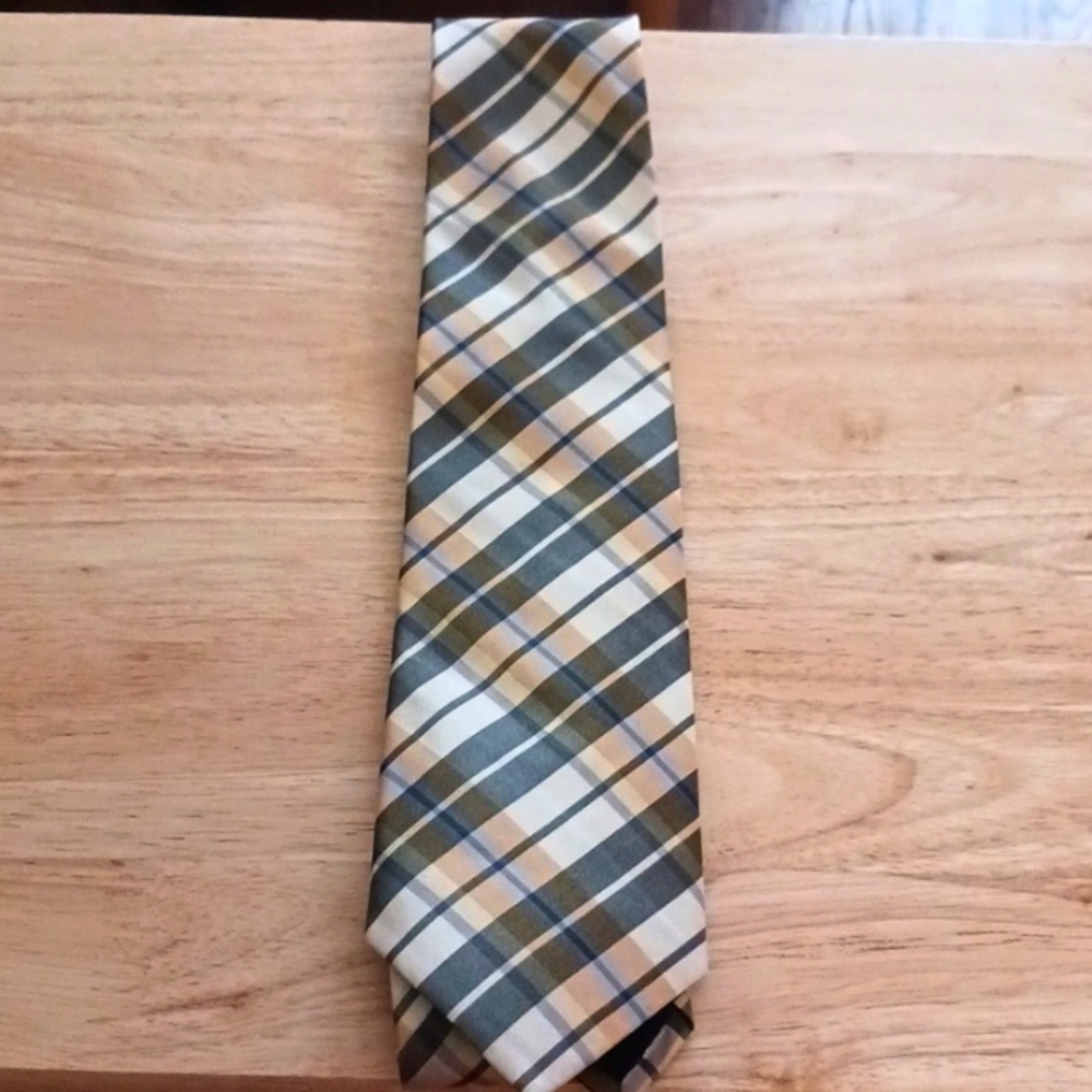 Perry Ellis Portfolio men's tie Blue Cream Green Gray light Peach color 💯 silk